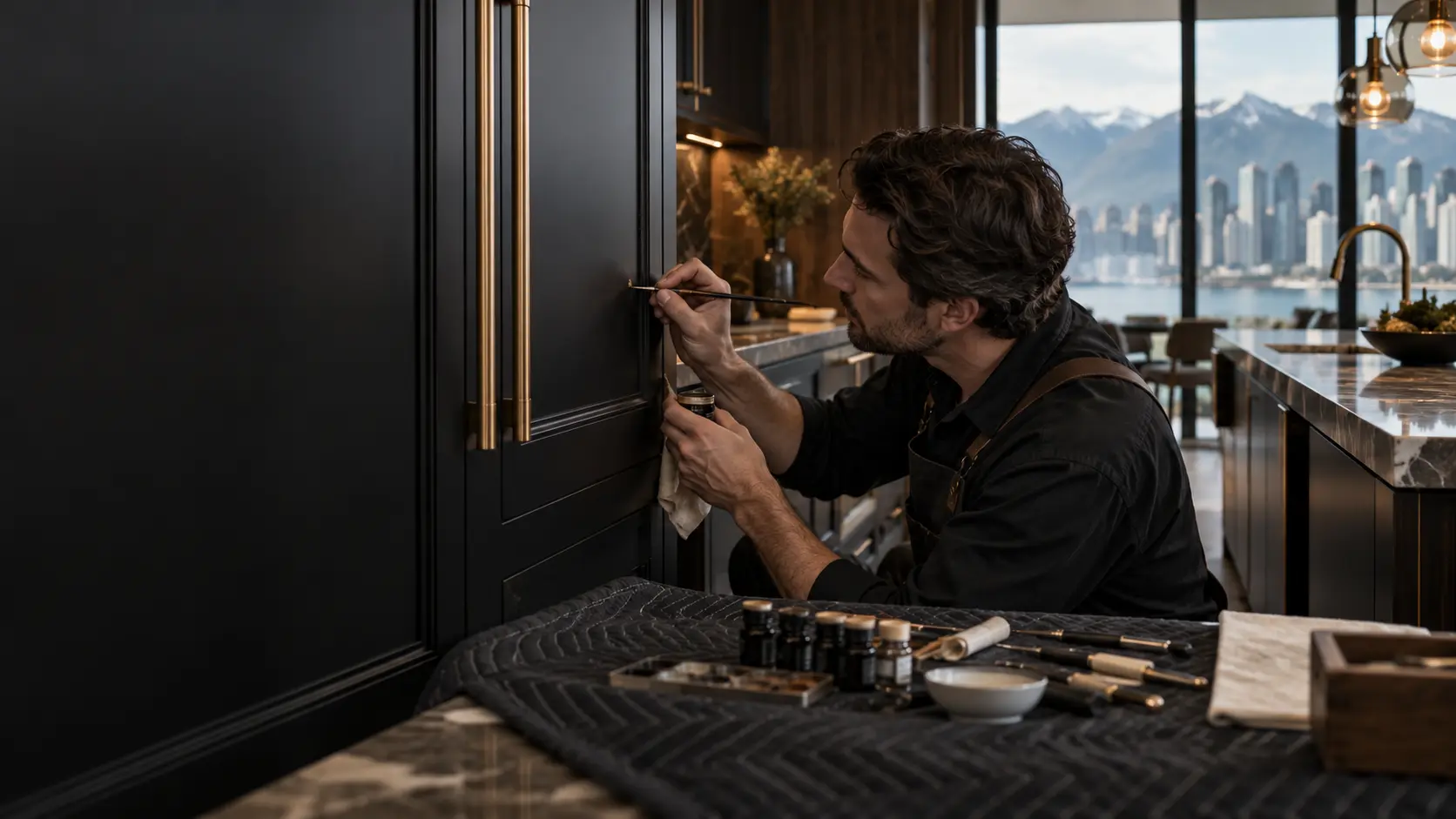 Precision colour matching on luxury cabinet millwork