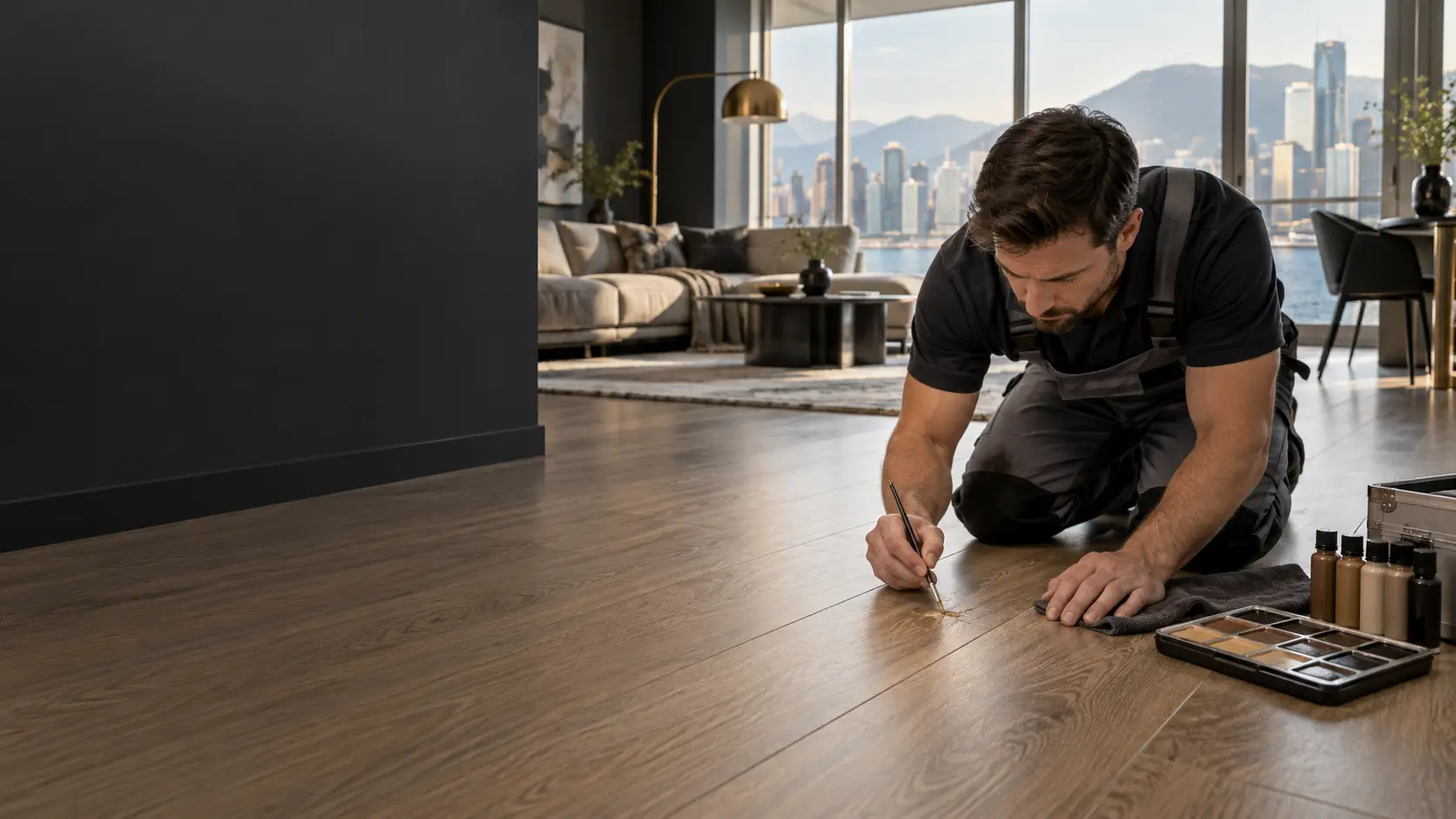 Precision laminate floor chip restoration