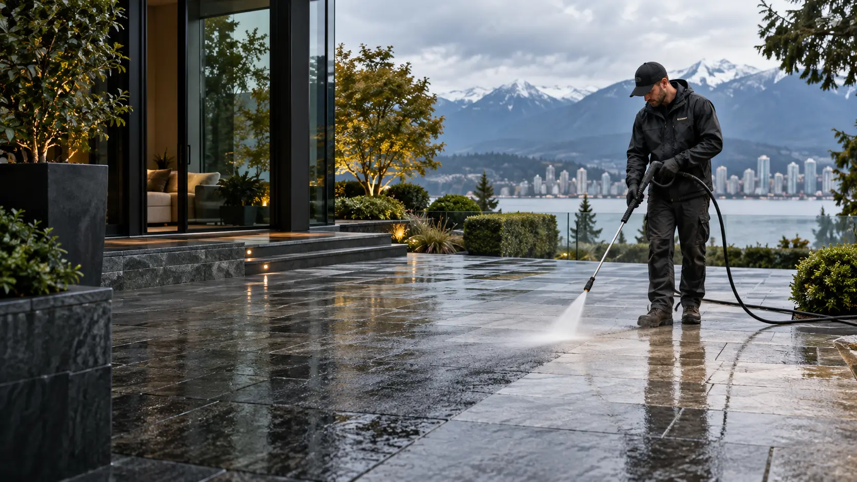Professional stone patio pressure washing