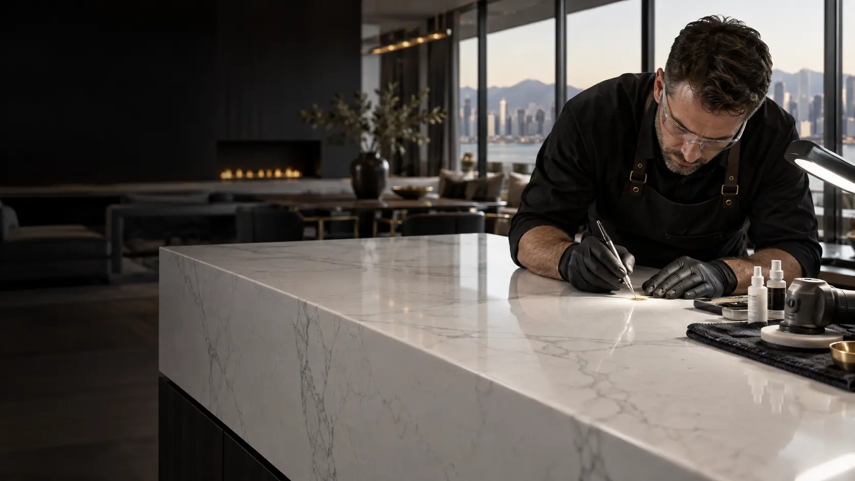 Precision quartz and stone countertop repair